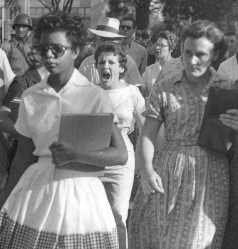 Elizabeth Eckford, who volunteered to be one of the first black students to enter the formerly all-white Central High School in Little Rock, Arkansas, on the first day of school in 1957